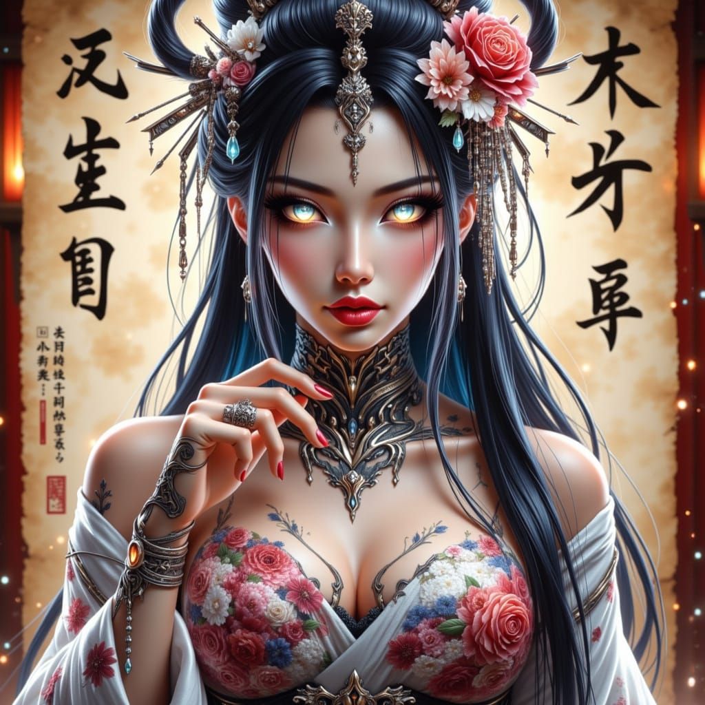 Hinata Hyuga in Hyperrealistic Anime-Mecha Fusion Style