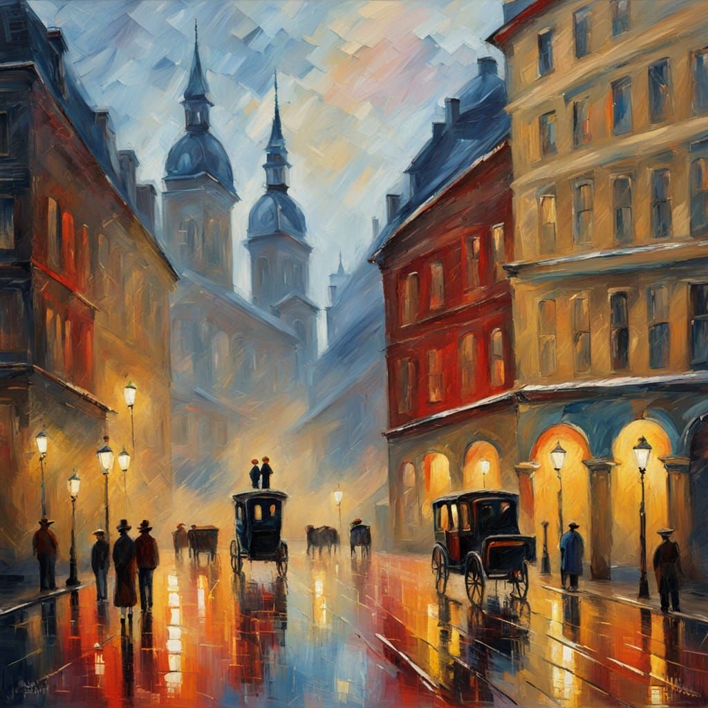 Austrian Cityscape in Vibrant Neo-Impressionist Style