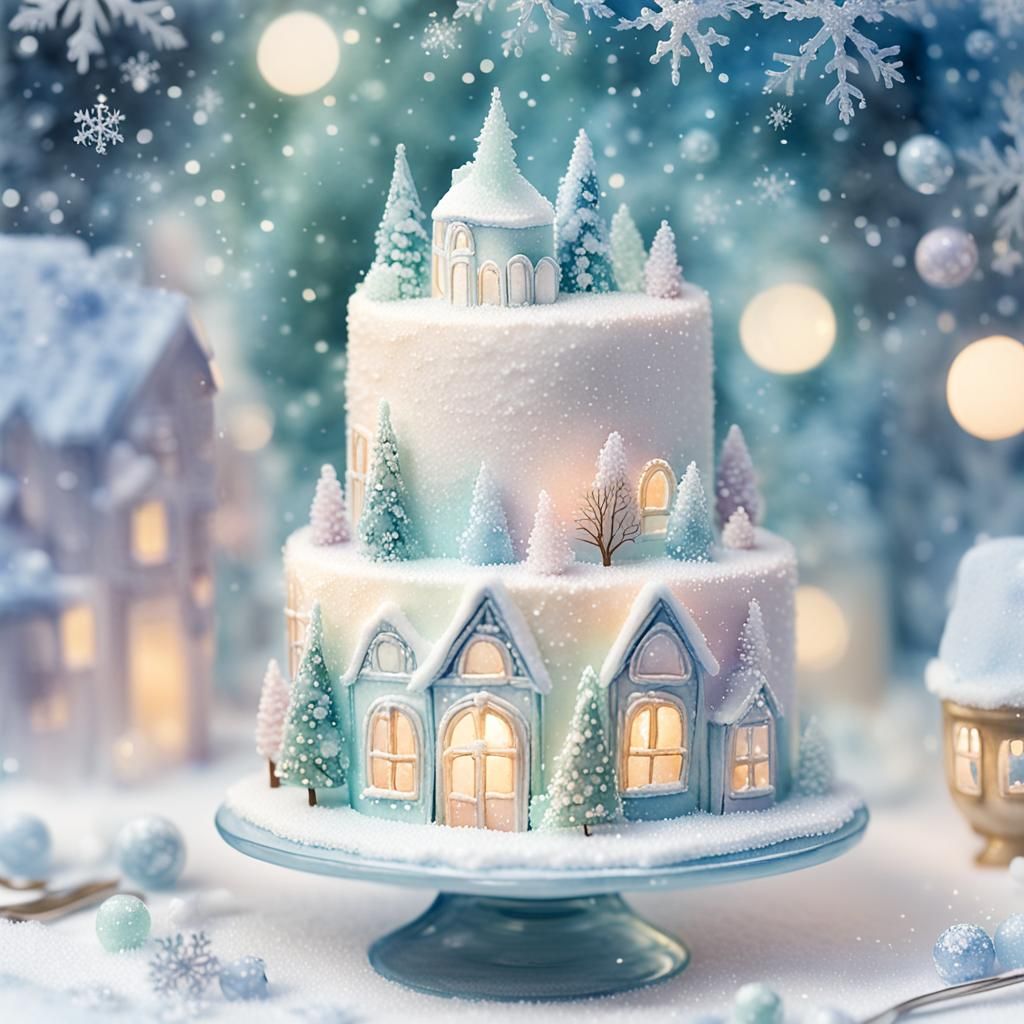 Winter Wonderland Wedding Cake Watercolor Art