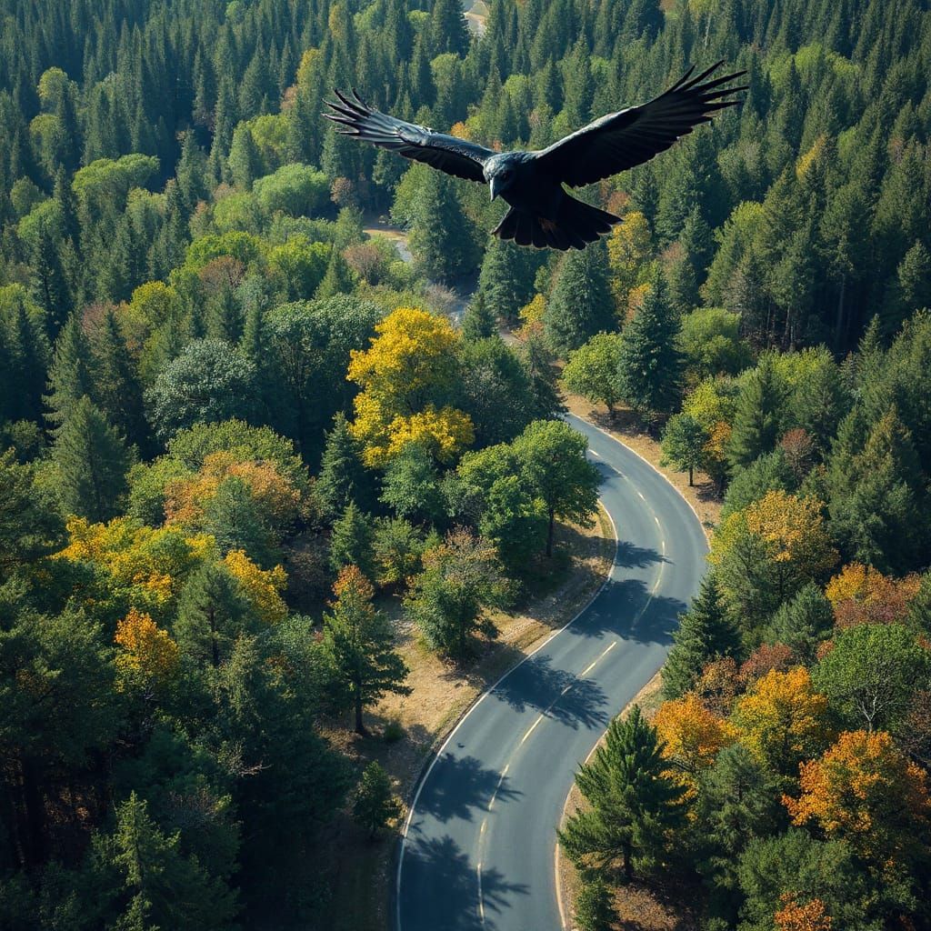 Raven's View: Winding Road in Dark Spirit Art