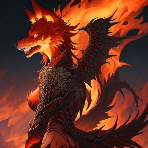 Fiery Wolf with Piercings in Fantasy Concept Art