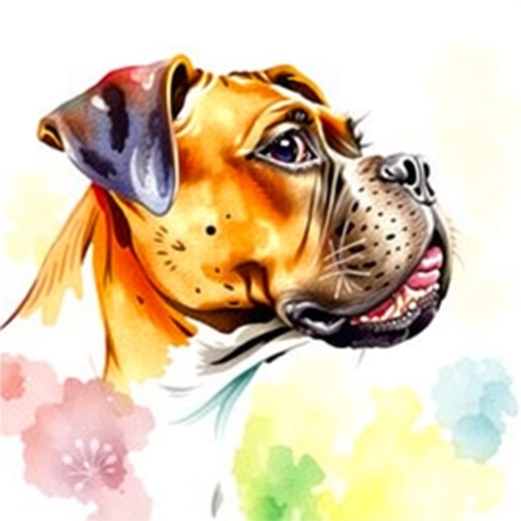 Watercolor Portrait of a Boxer Dog in Profile