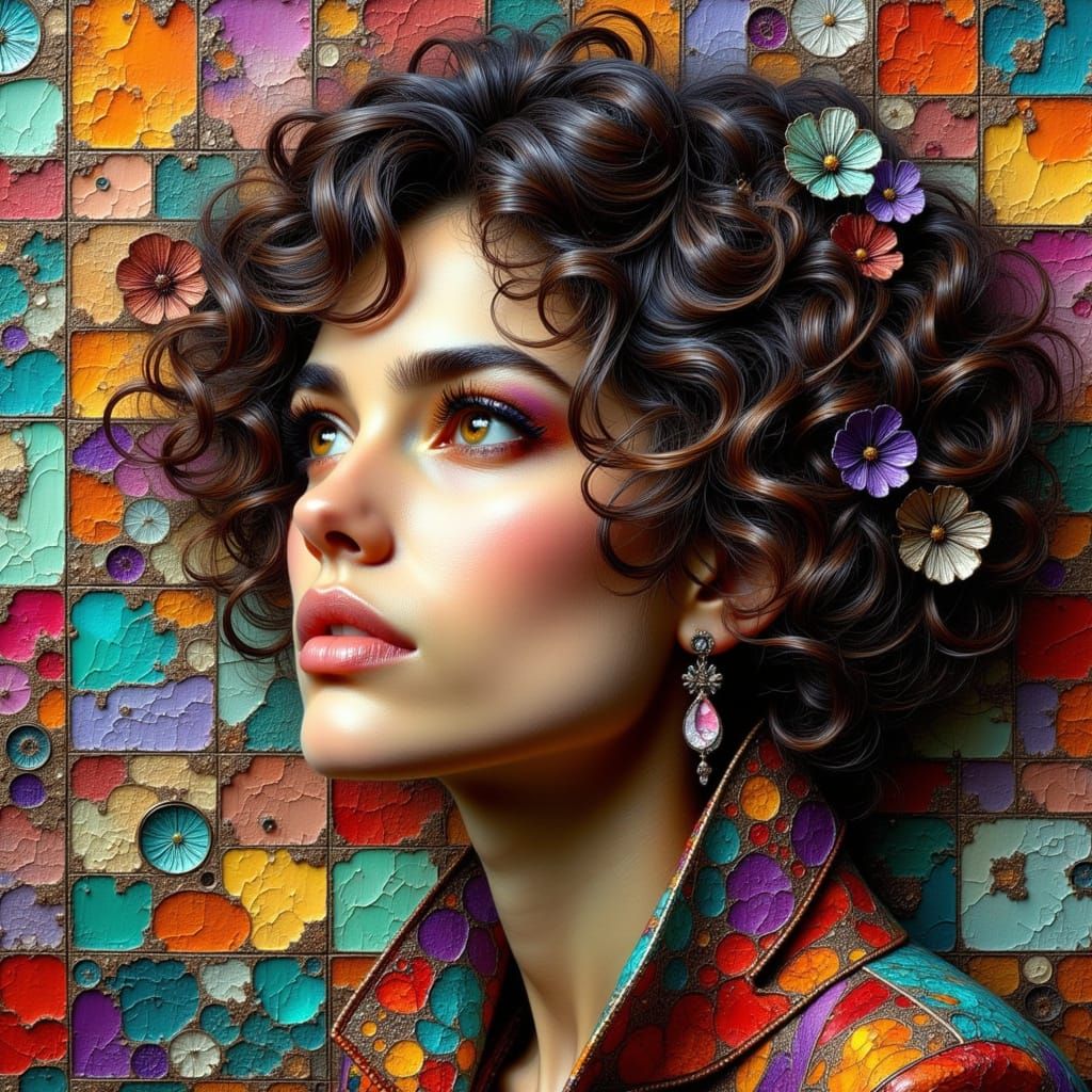 Serenely Contemplative Woman in Vibrant Colors