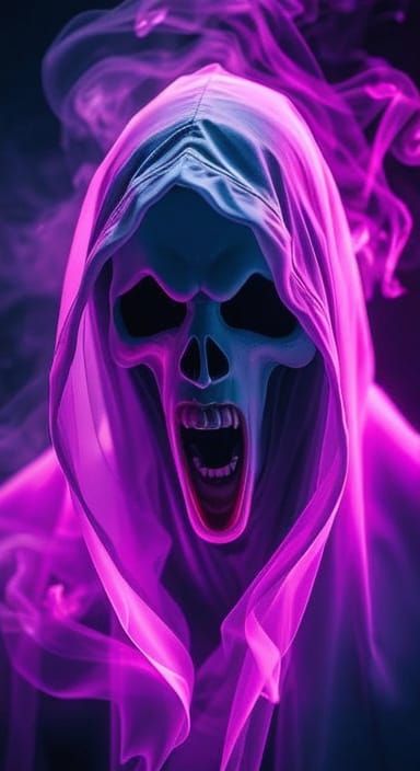 Neon Smoke Ghost Portrait: Ethereal and Sinister