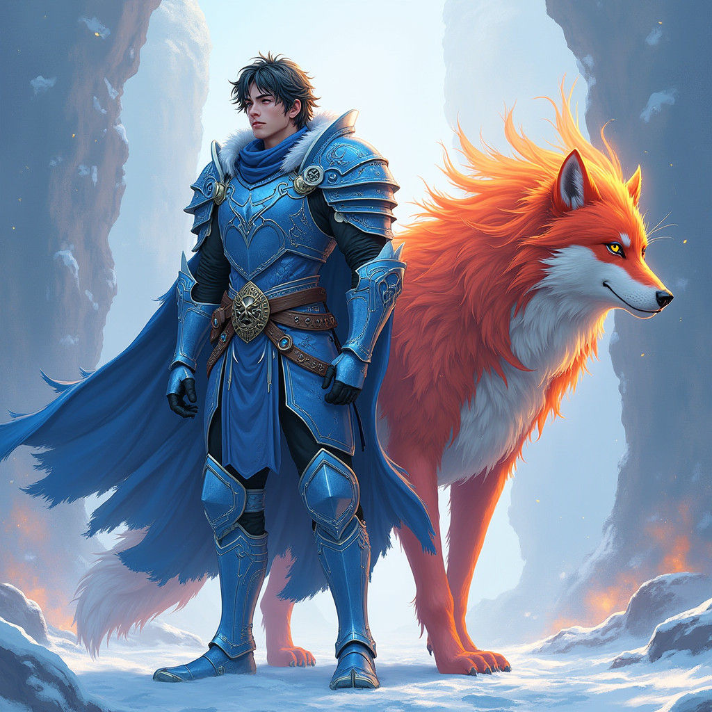 Aaron and Ice Fire Wolf Protecting Aphmau