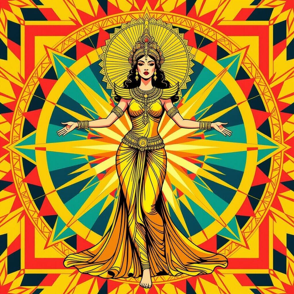 Goddess of Gold in Bauhaus Setting, Pop Art Style