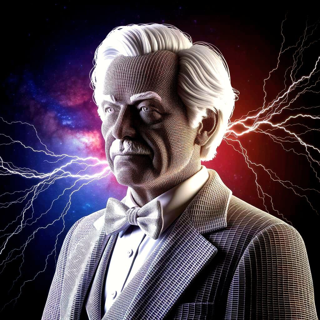 Surreal Wire Mesh Sculpture of an Elderly Physicist