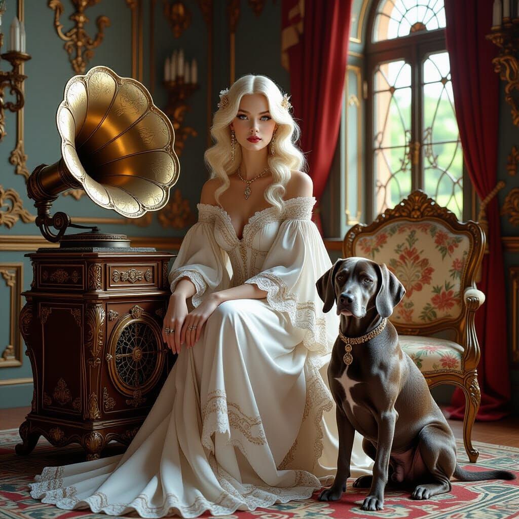 Art Nouveau Lady with Weimaraner by Ornate Gramophone
