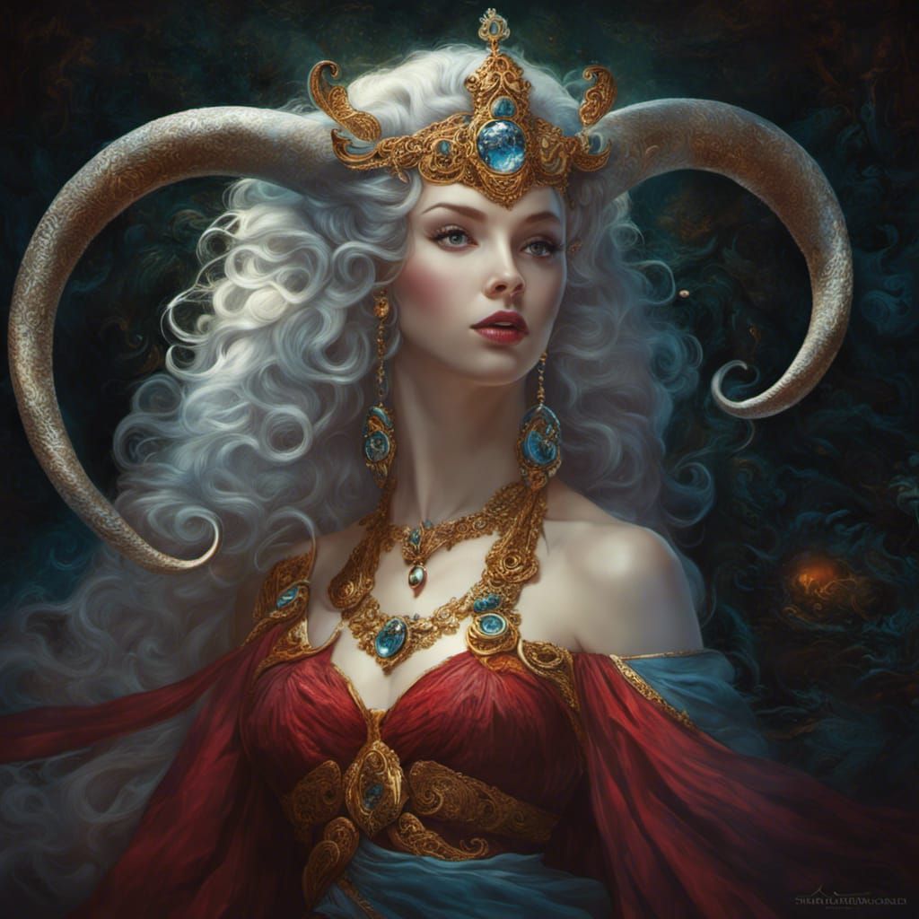 Red-headed Goddess with Alicorn and Tentacles