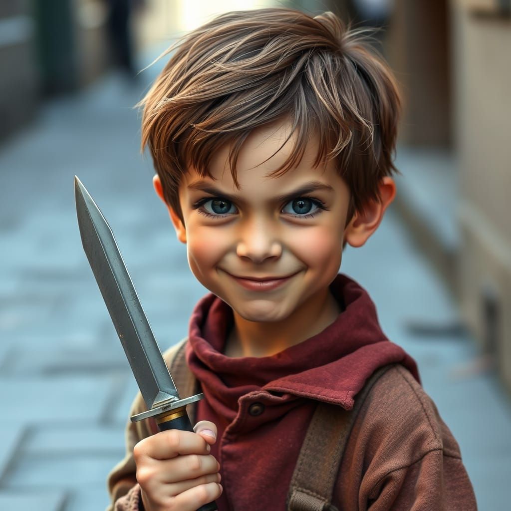 Stealthy Young Scamp Grins in the Shadows