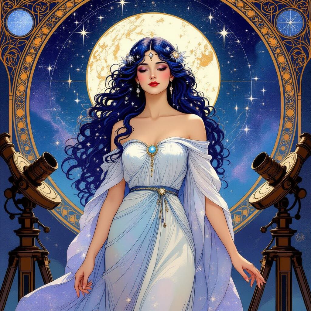 Celestial Goddess in Art Nouveau Style