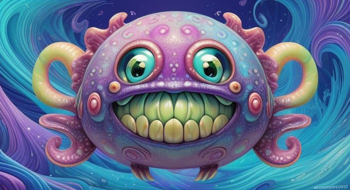 Whimsical Sea Creature in Vibrant Psychedelic Art