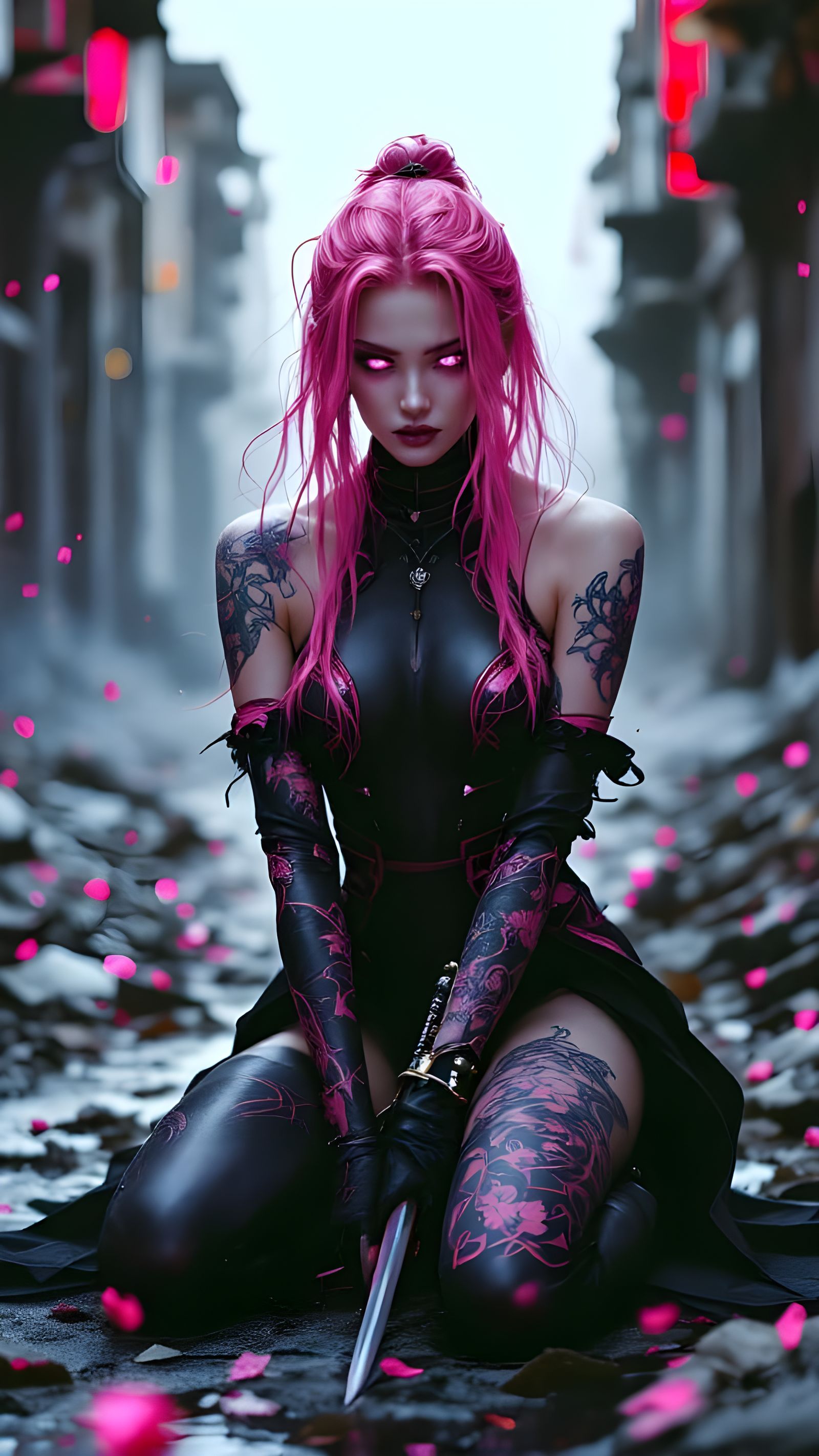 Warrior of Unmatched Grace and Menace in Futuristic Samurai...