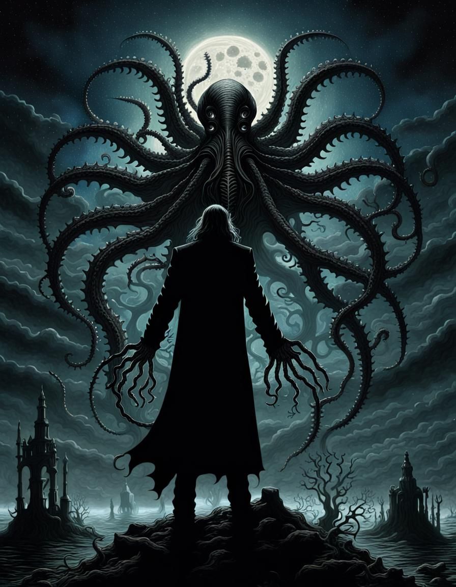 Eldritch Silhouette in a Lovecraftian Horror Style