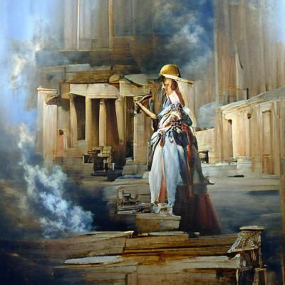 Athena in Greek Temple Oil Painting