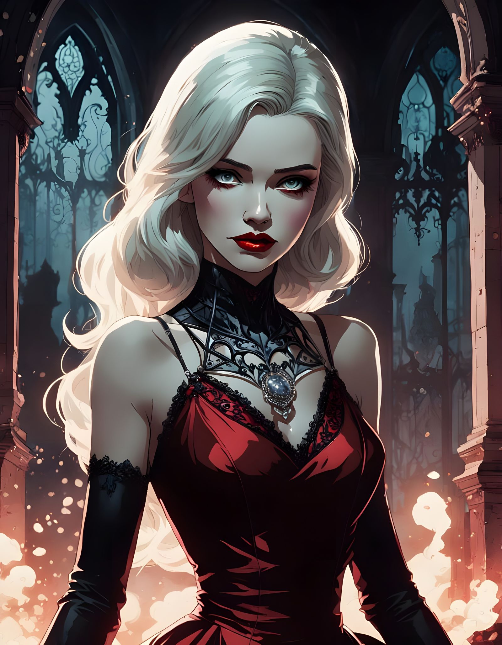 Hyperrealistic Gothic Horror Anime Goddess in Abandoned Chur...