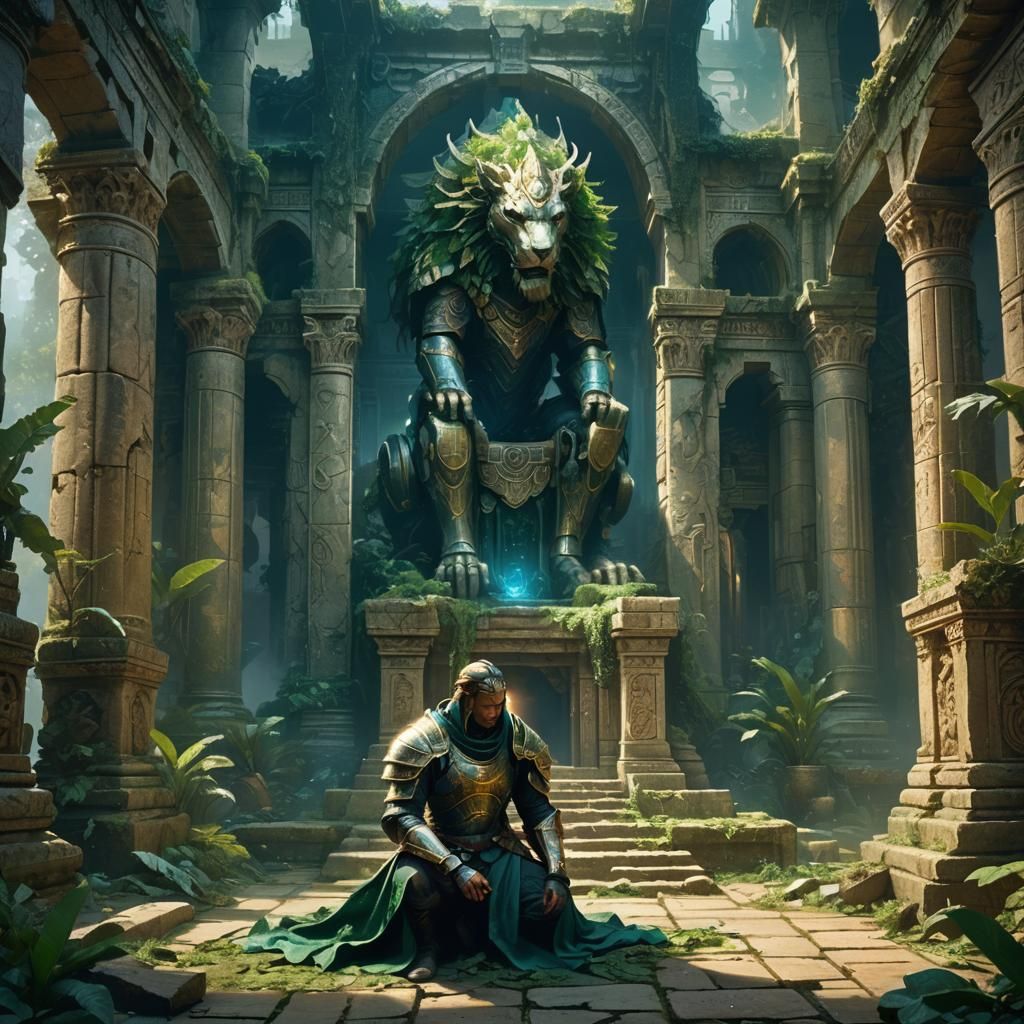 Majestic Knight in Mystical Temple: Fantasy Concept Art