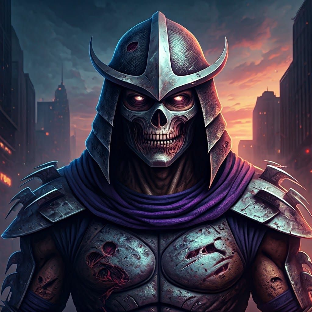 Neon Zombie Shredder in Cyberpunk Cityscape