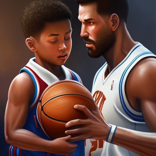 Father and Son Playing Basketball: Ultrarealistic Portrait