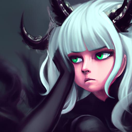 Anime Demon Girl with Horns and Tail