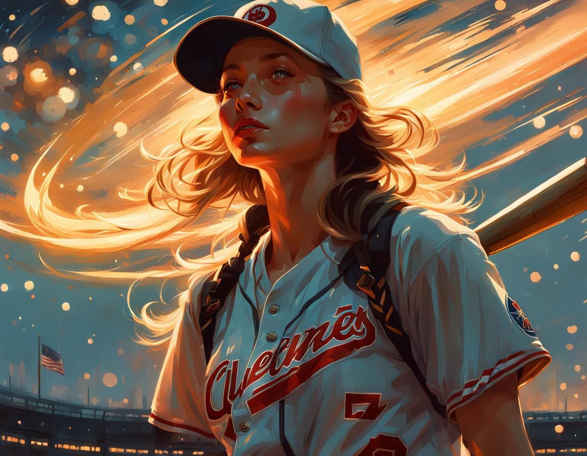 Women's Baseball Team Hits Home Run, Digital Art