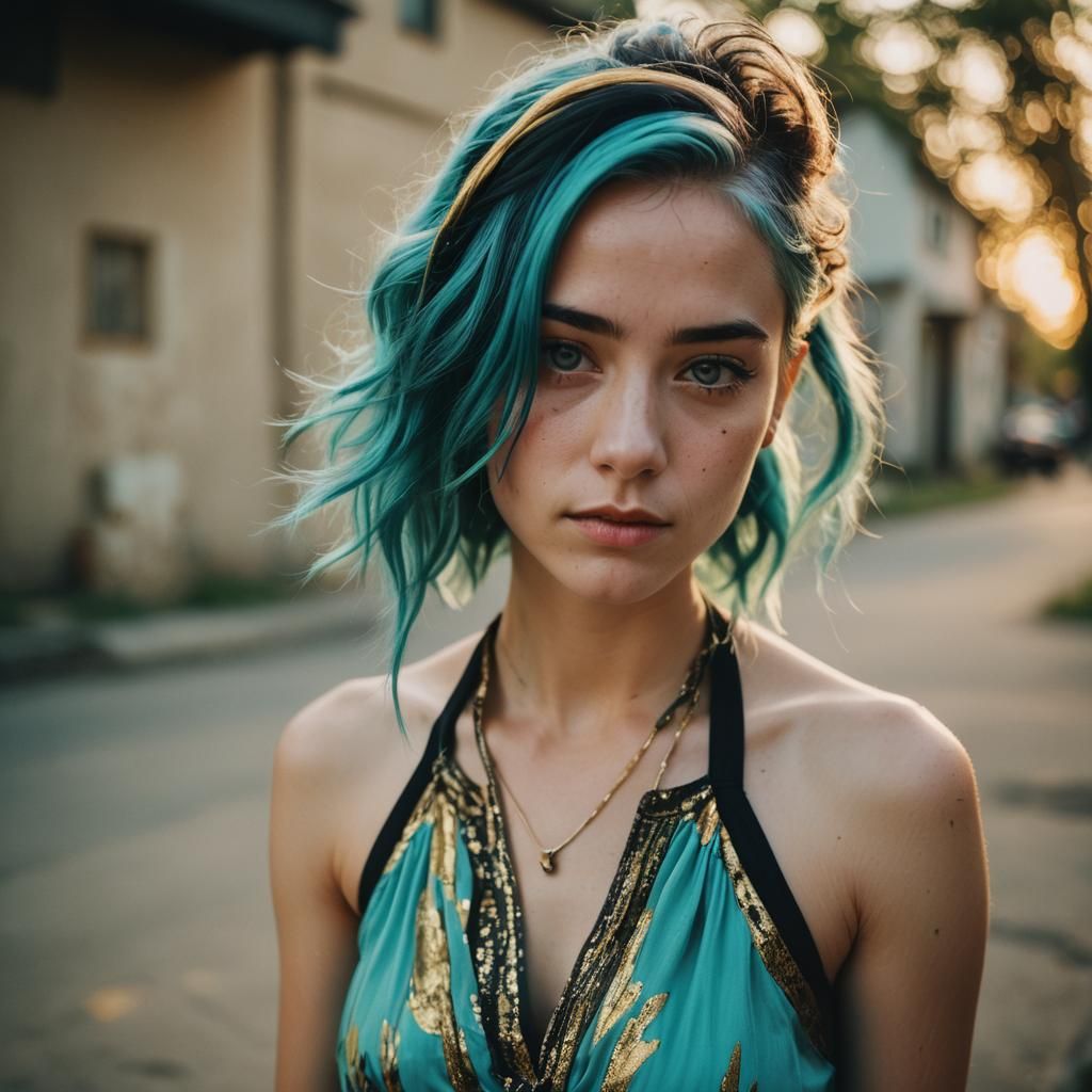 Girl with Cyan Hair in Cinematic Lighting