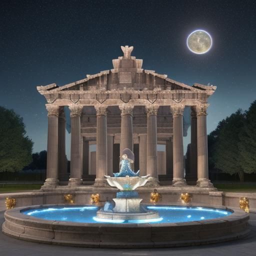 Glowing Space Shuttle Over Roman Temple at Night