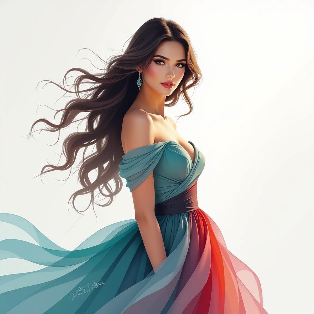 Woman with Flowing Hair: Digital Oil Painting