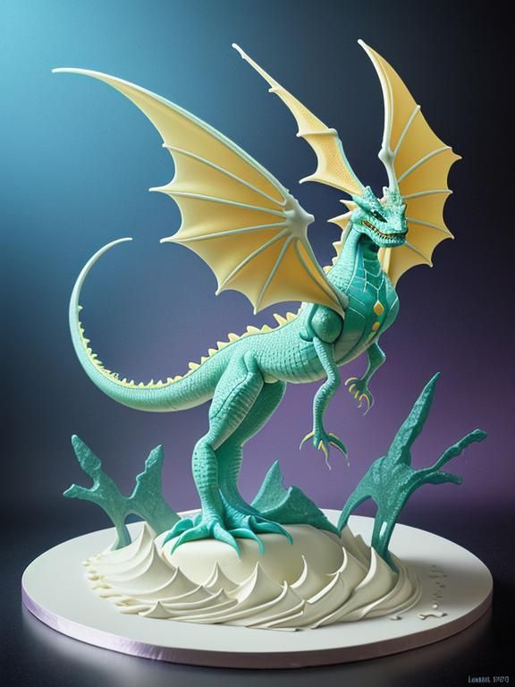 Icing Dragon Leaping from Futuristic Cake