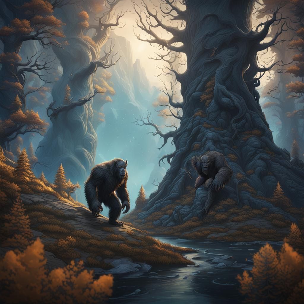 Detailed Matte Painting of the Mythical Batsquatch