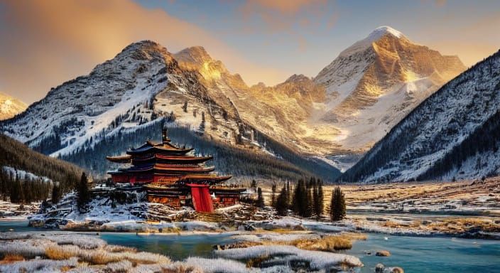 <lora:Kira:1.0> <lora:Suno:1.0> A forgotten mountain monaste...