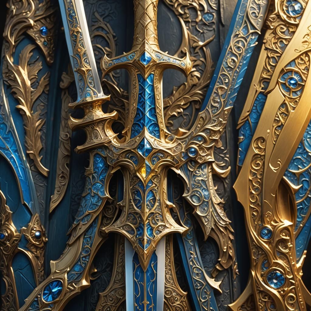 Excalibur Shines with Yellow and Blue Aura