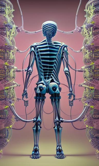 Biomechanical Cyborg in Cyberpunk Medical Horror Art