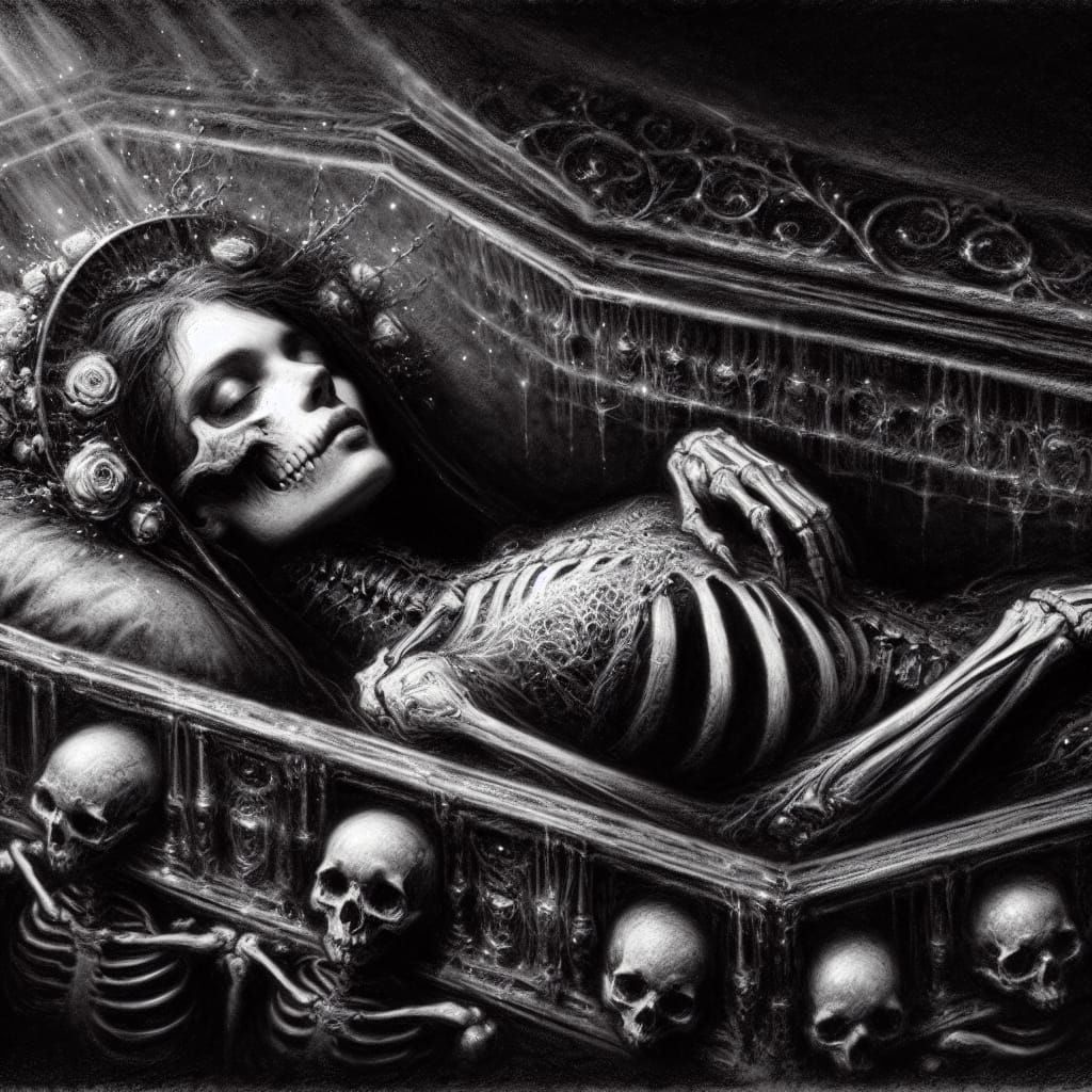 a woman laying in a casket