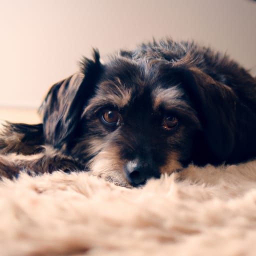 Dog Relaxing on Fluffy Bed in Warm Colors