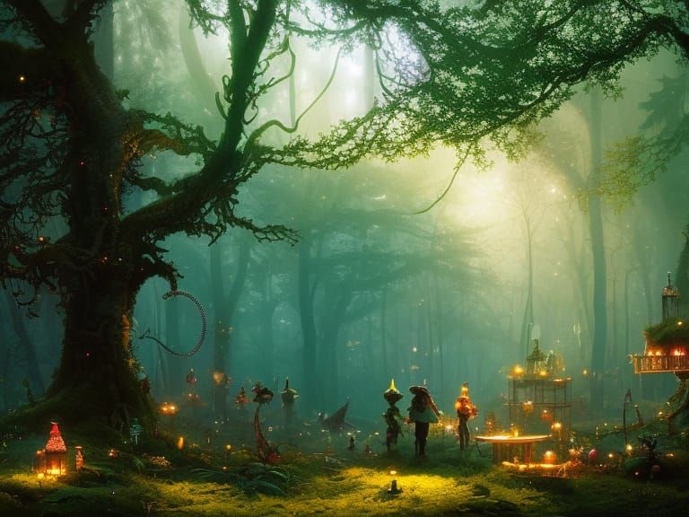 Enchanted Forest with Fairies and Goblins in Fantasy Art