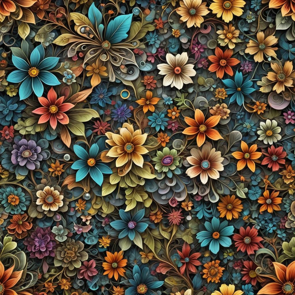 Hyperrealistic Flowers in Maximalist Digital Painting