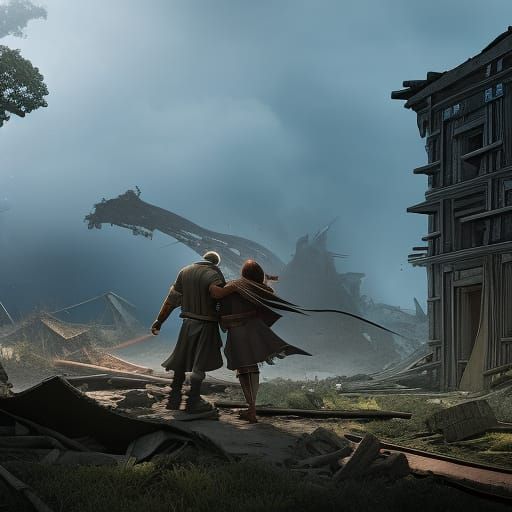 Resilience: Elderly Couple's Embrace After Tornado