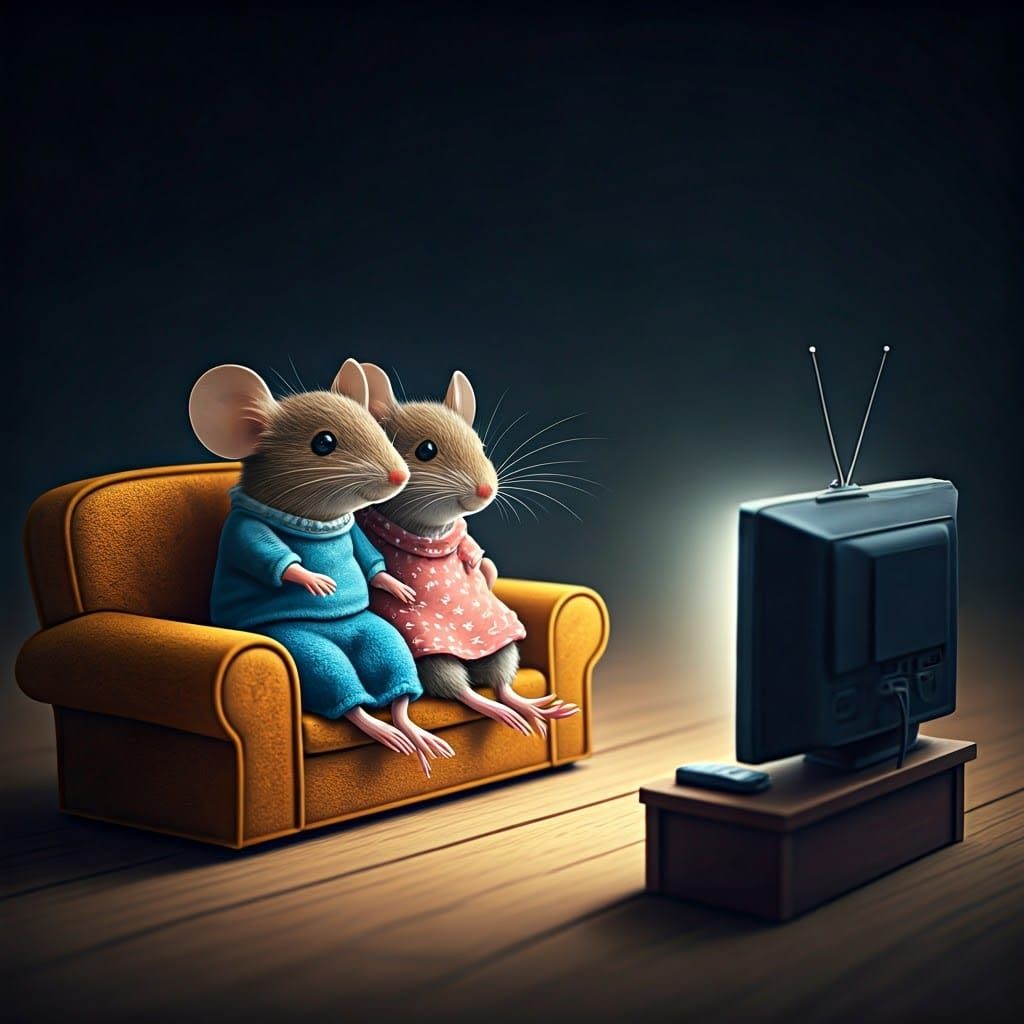 Miniature Mice Cuddling on a Tiny Couch