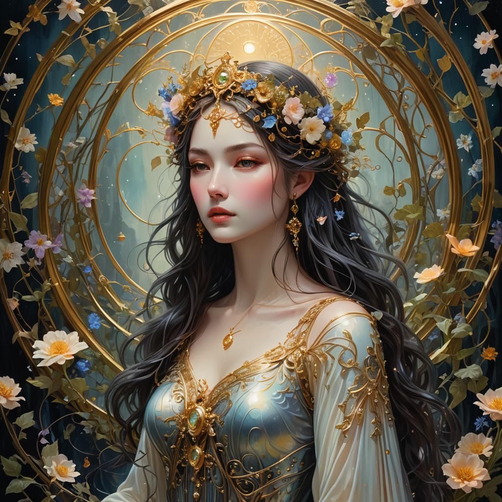 Mystical Maiden Rising from Moonlit Garden