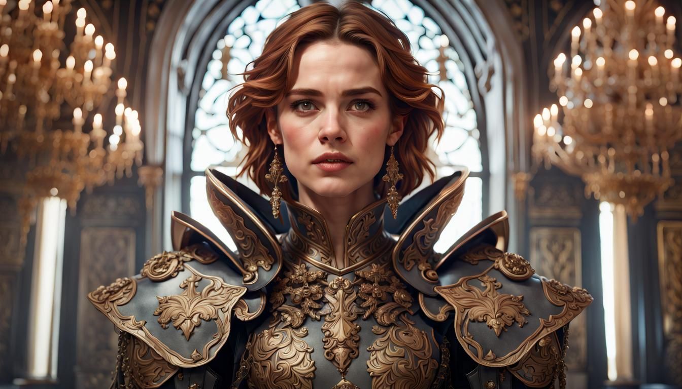 Zoey Deutch Portrait in Baroque Armour, Detailed Art
