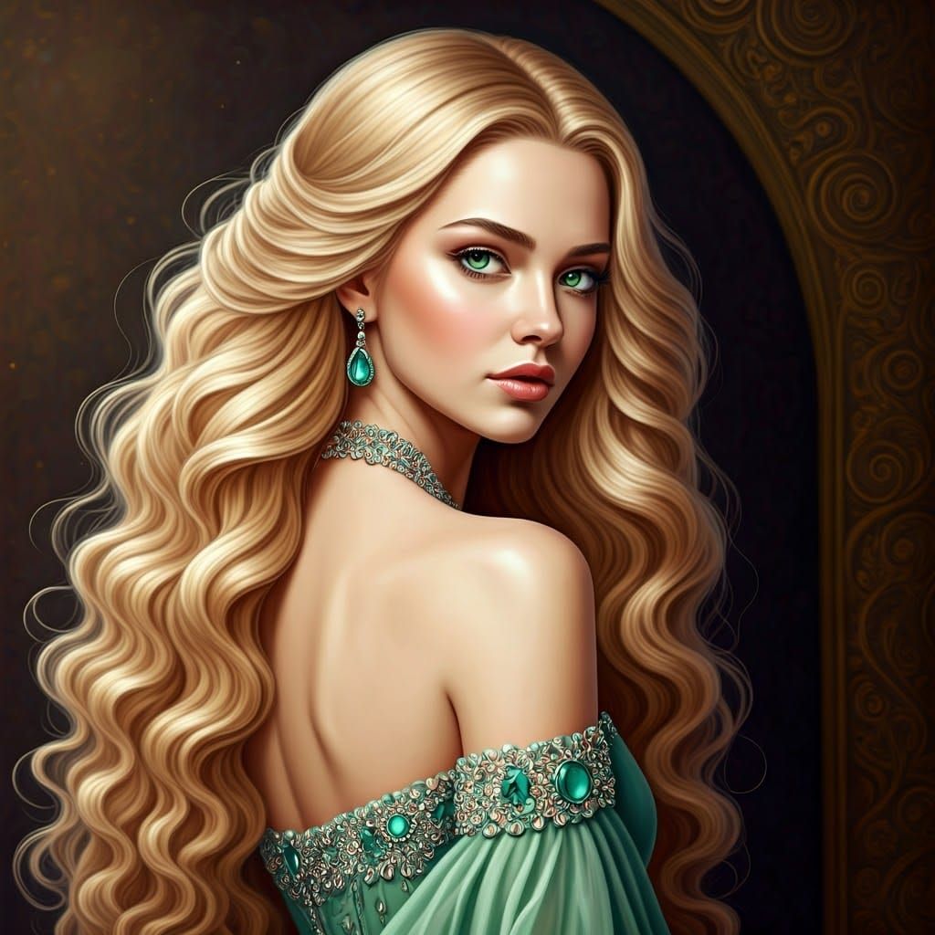 Elegant Woman in Green Gown, Rococo Style