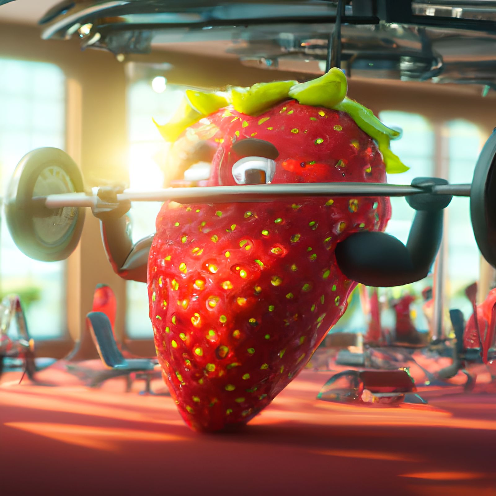 Muscular Strawberry Gym Workout in 3D