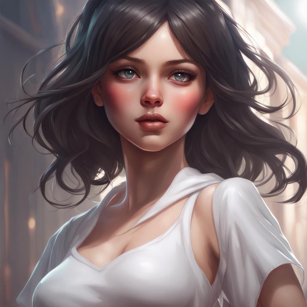 Detailed Portrait of Girl in White Pantyhose