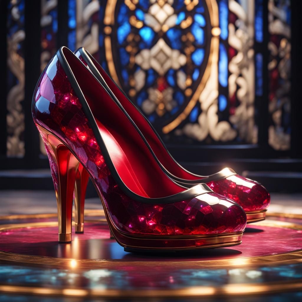 Ruby Stained Glass Slippers: Crystalline Fantasy Art