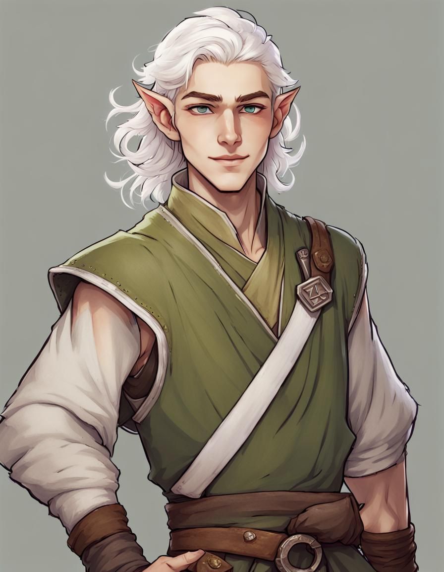 Smiling Androgynous Half-Elf Ranger Monk Portrait