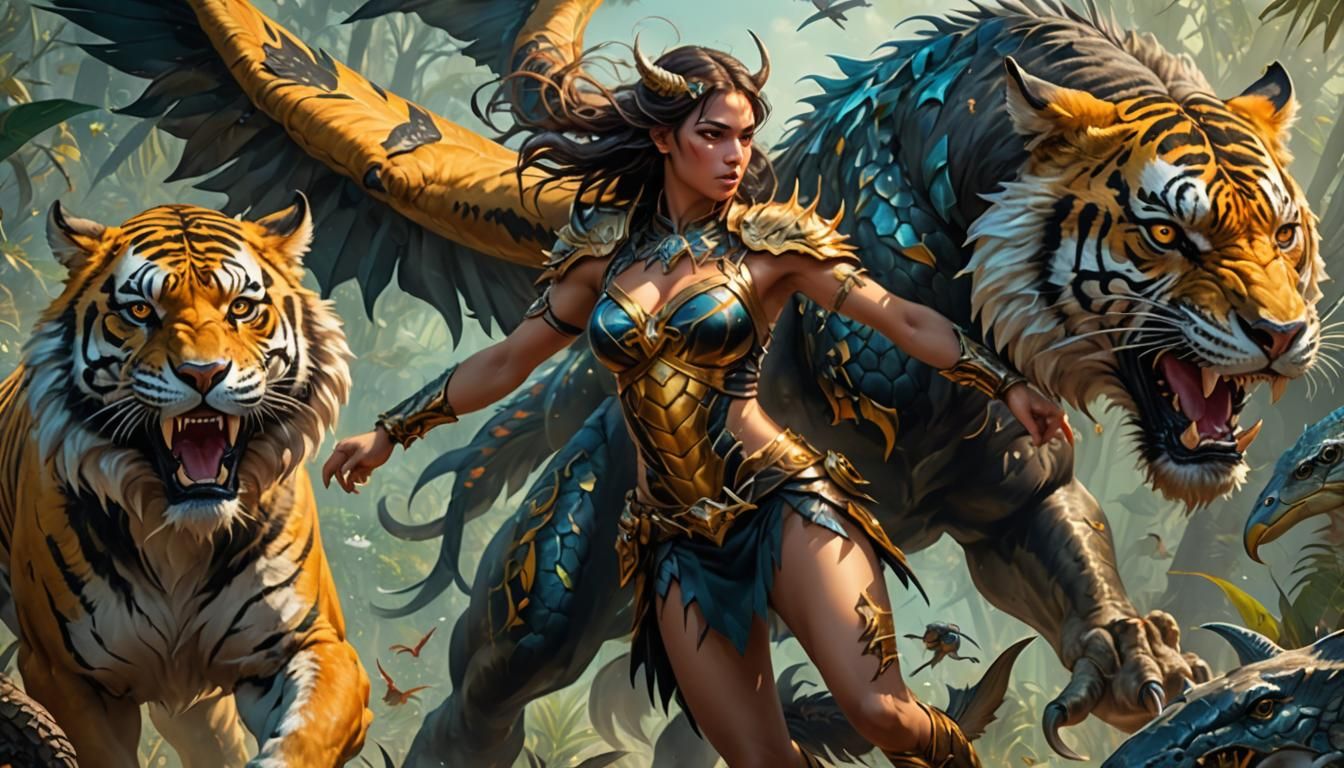 Fantasy Girl with Animal Features in Vibrant Colors