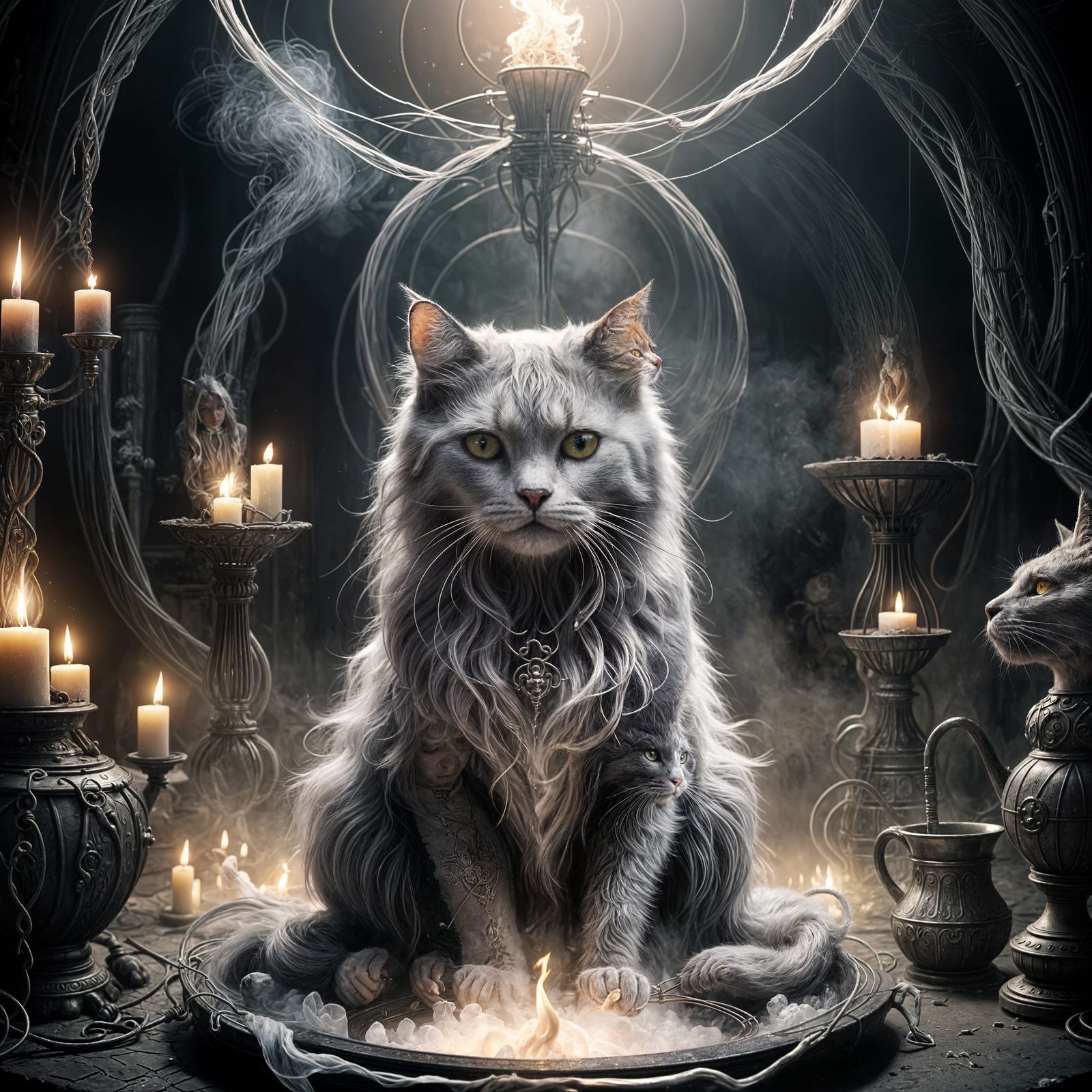 Cat Casting Magic Spell in a Creepy Basement