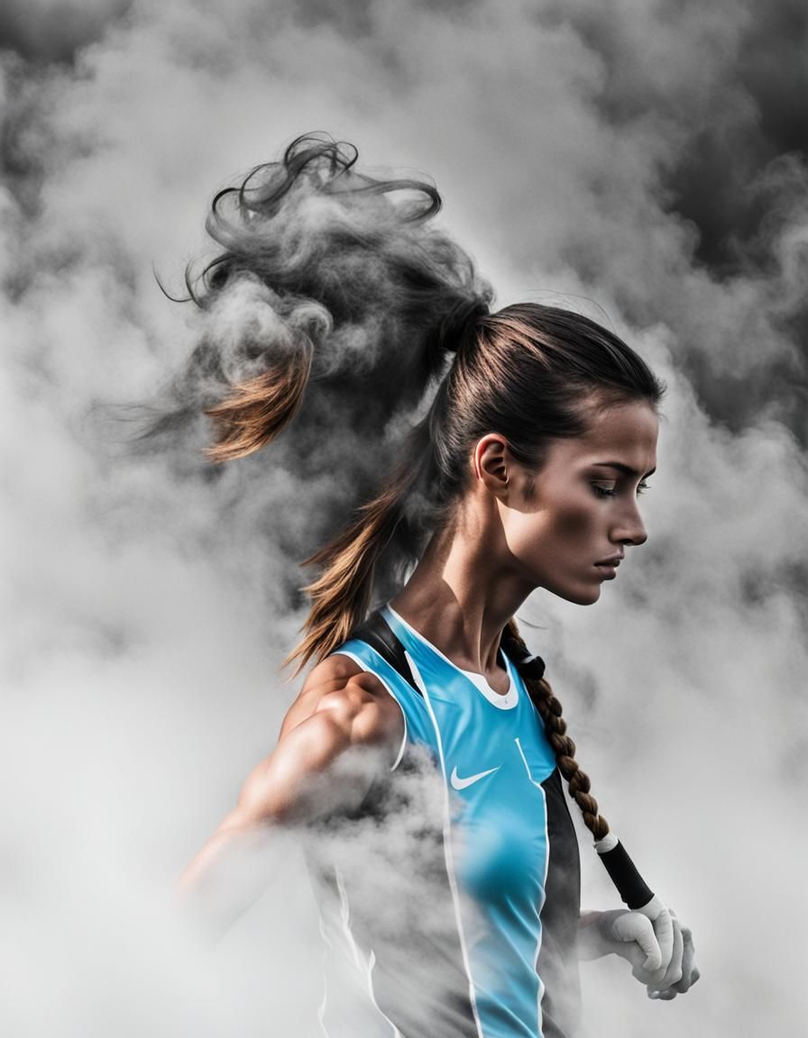 Female Athlete in Fog: Black and White Photography