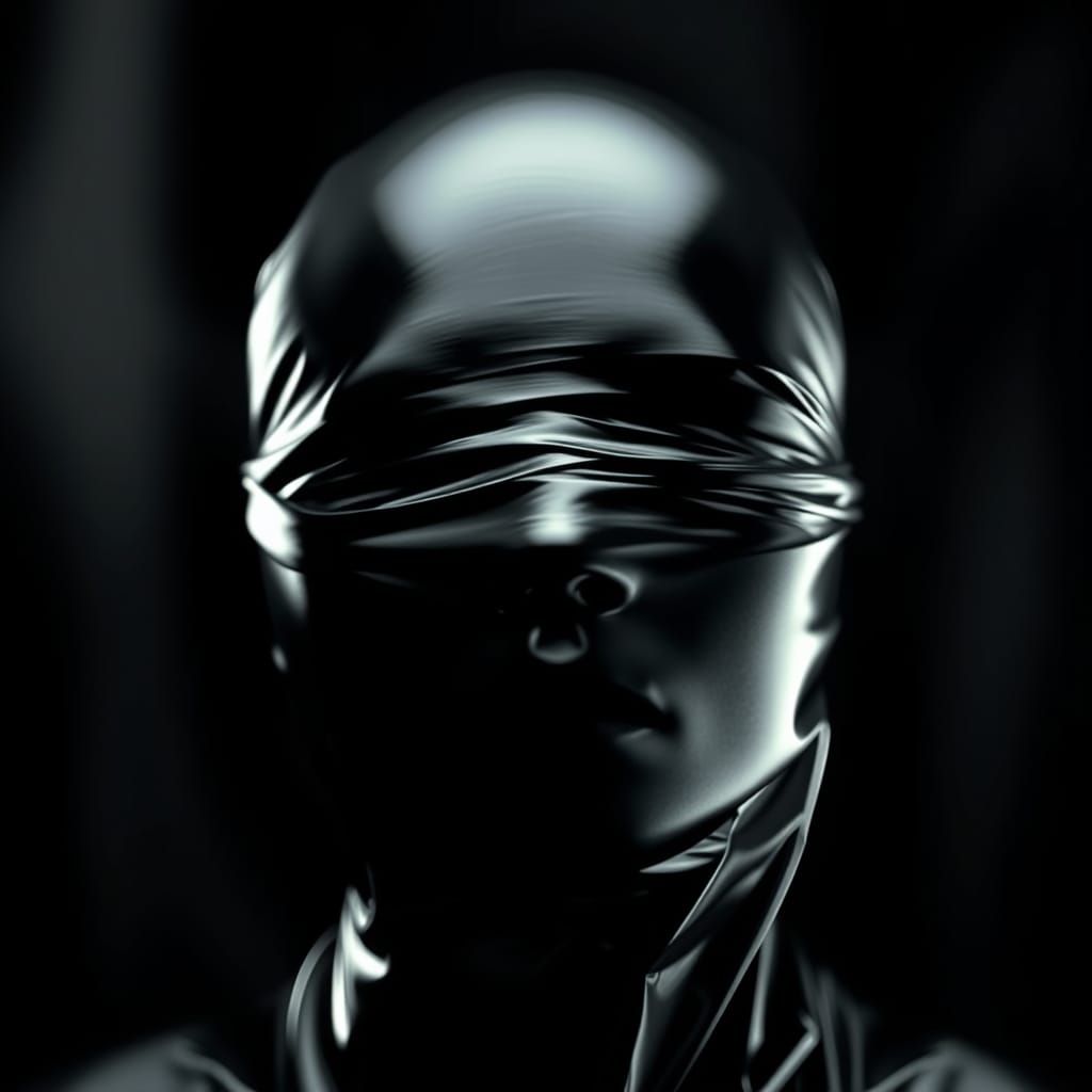 Face Behind a Taut Rubber Mask in Surrealist Darkness
